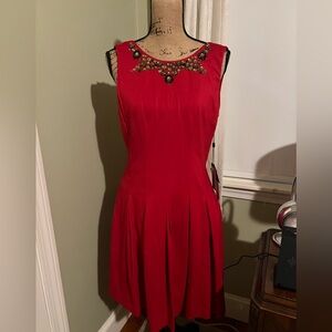 Adrianna Papell Red Bejeweled Fit & Flare Dress - Size 10, New w/Tags